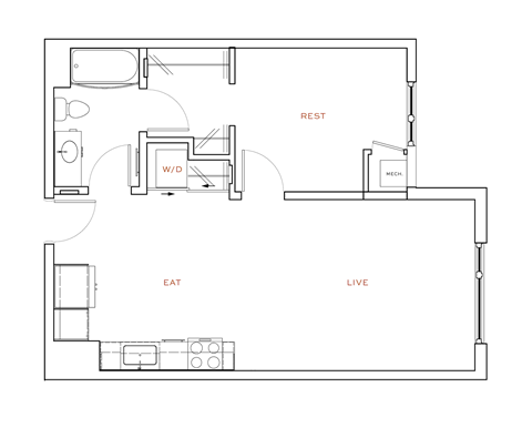 A floor plan of a house with labeled rooms including a living room, dining room, and kitchen.